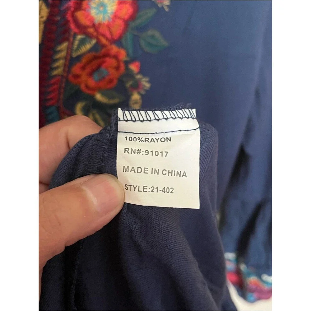 Anthropologie Solitaire Embroidered Blue Long Sleeve Tunic Dress Size Medium